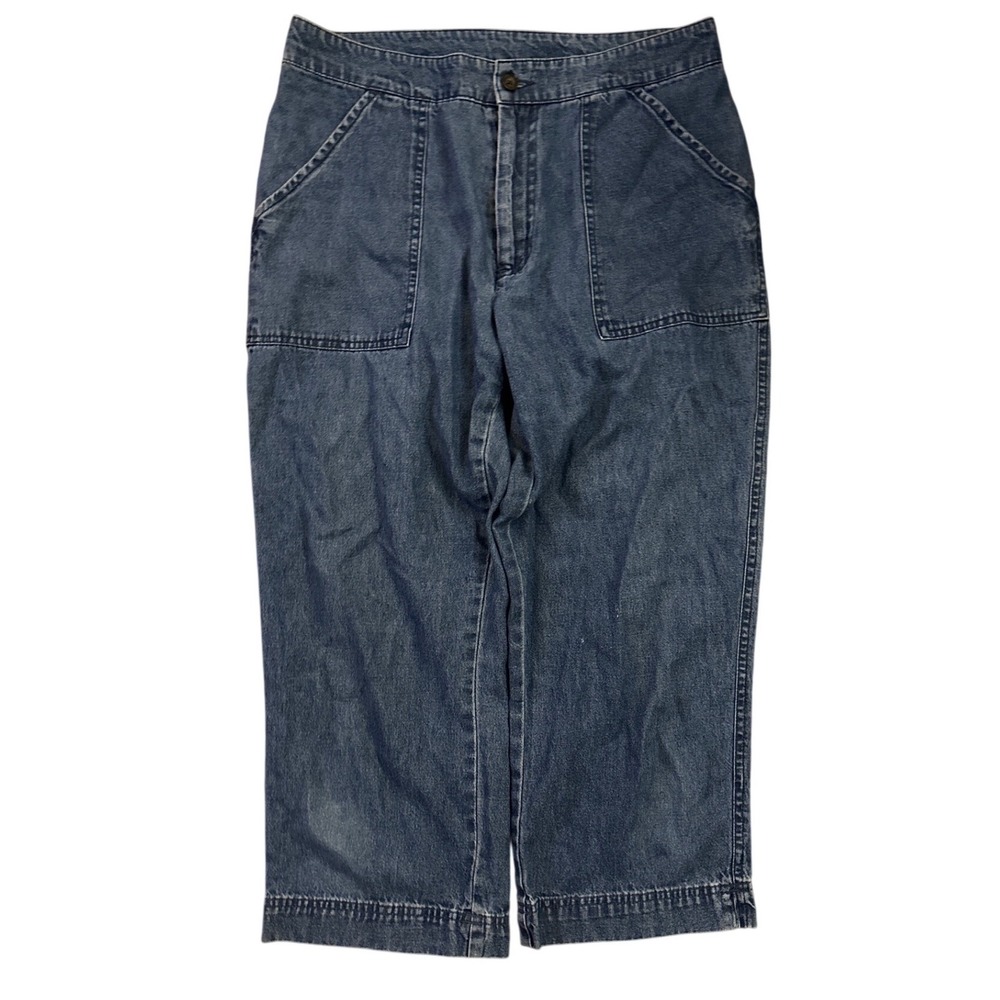 Woolrich Womens Blue Denim Carpenter Crop Pants Size 8 High Rise Wide Leg